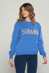 Maglioncino girocollo con scritta "SUMMER" in filato di lana merinos e cashmere.